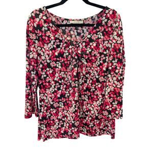 Sag Harbor Women’s Stretch Floral Print Long Sleeve Top Black Pink Size XL